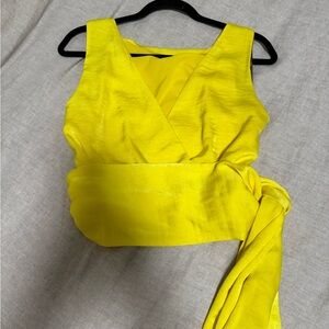 BCBG Vibrant Yellow Wrap Blouse
